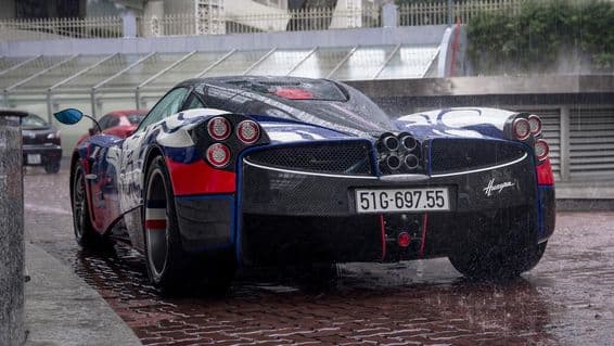 Pagani car on the road, ready to depart.