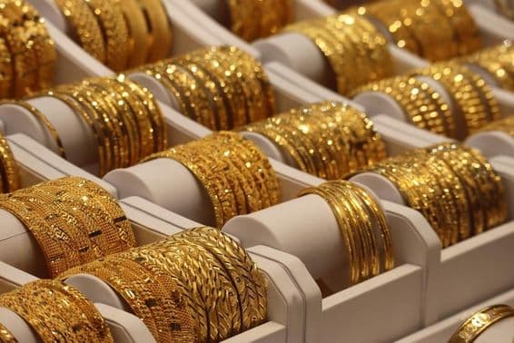 Gold bracelets in a Dubai store.