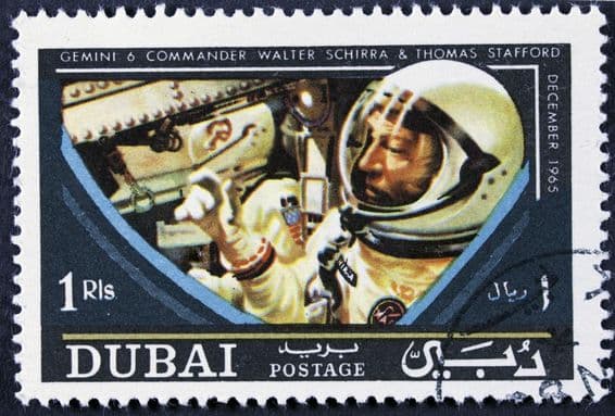 Dubai stamp with an astronaut.