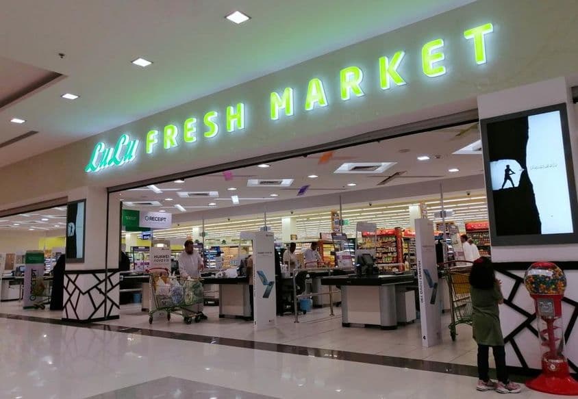 Entrance to Dubai Lulu Hypermarket in a mall.