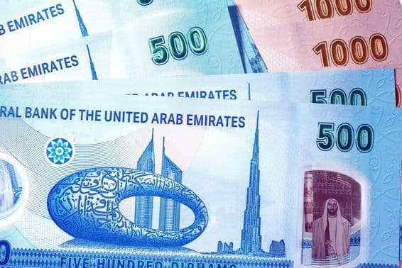 UAE money, banknotes shown above 500 AED.