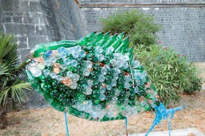 Fish glued from plastic bottles.