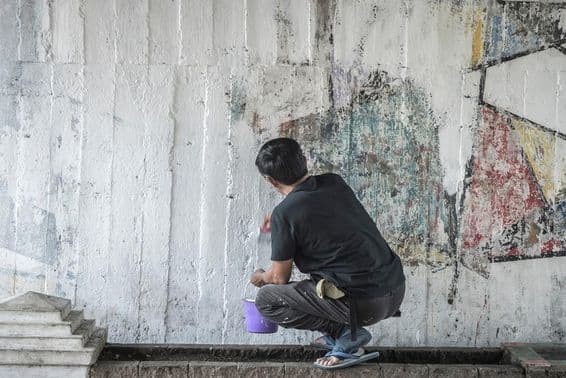 White wall painting, butterfly.