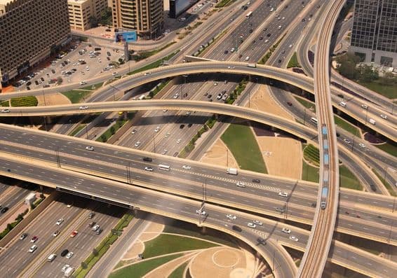 Dubai junction with metro.