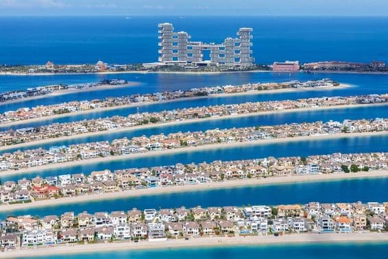 Palm Jumeirah artificial archipelago with houses.