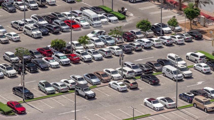 Dubai with parked cars.