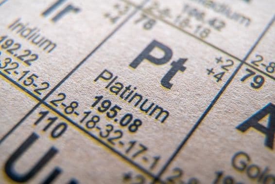 Platinum symbol Pt number 78 in the periodic table.