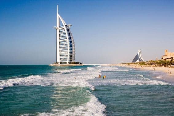 Burj Al Arab viewed from the sea.