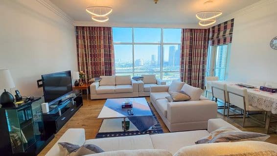 Living room area of a Dubai apartment.