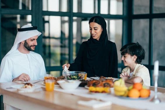Dubai family dining in the kitchen.