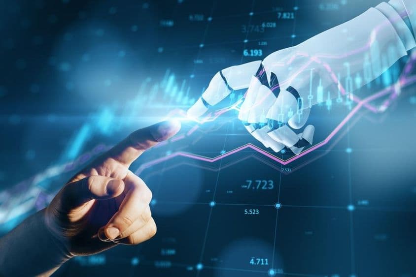Connection between human hand and robot hand.