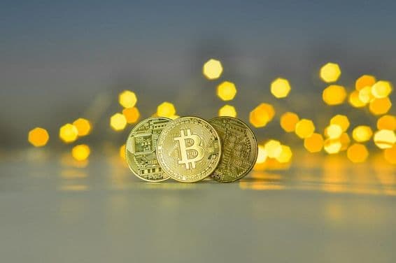 Golden Bitcoin coins.