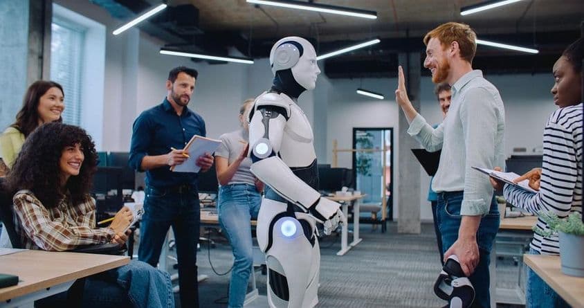 Humanoid robot performing simple tasks.