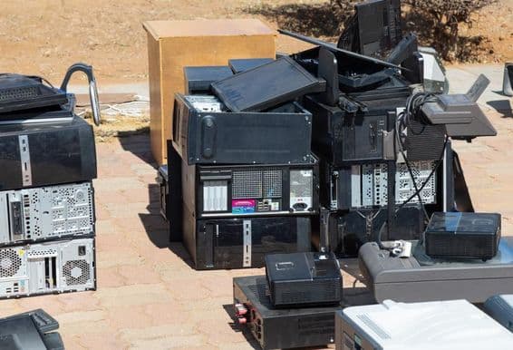 Electronic waste awaiting recycling.