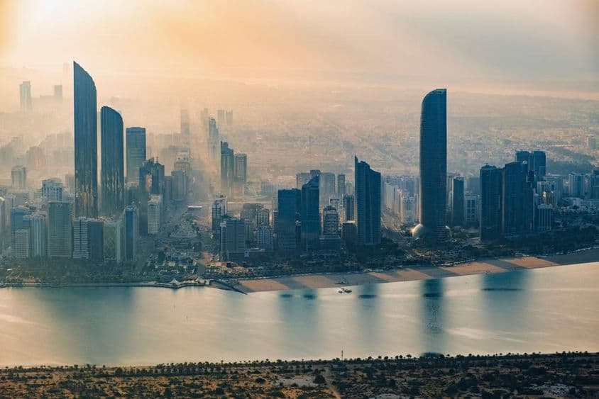 Aerial view of Abu Dhabi skyline.
