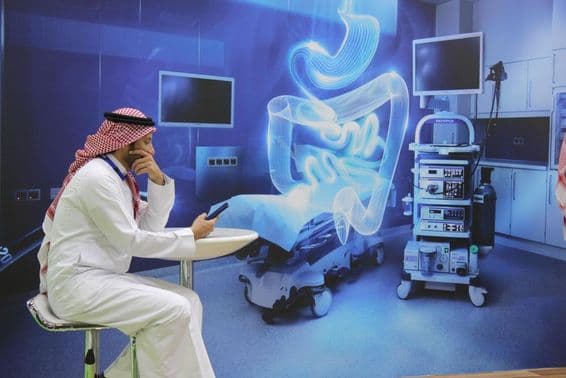 A scene at the Arab Health trade exhibition held at the Dubai World Trade Centre for the global healthcare industry.