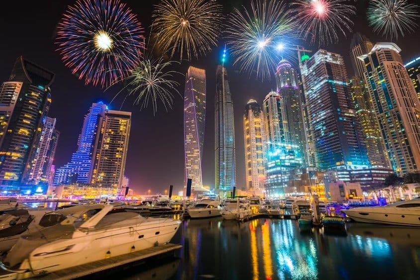 Dubai fireworks at the marina.