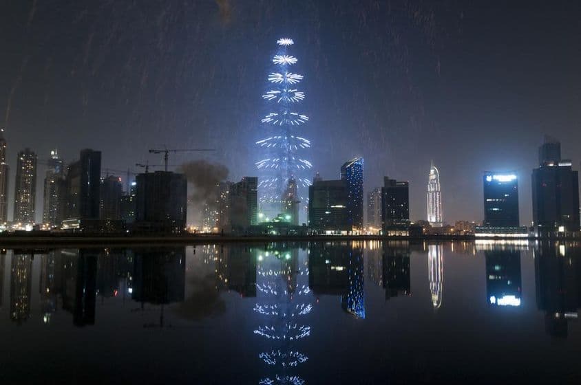 New Year's celebration and fireworks at the Burj Khalifa in Dubai.