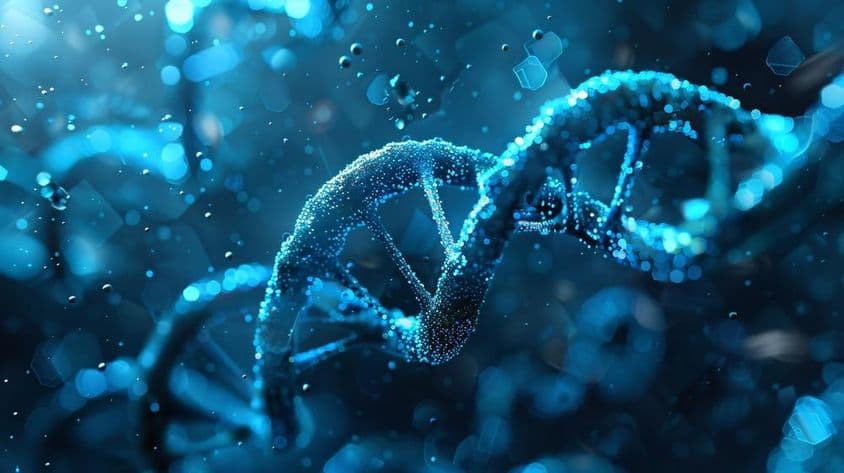DNA gene helix spiral molecular structure.