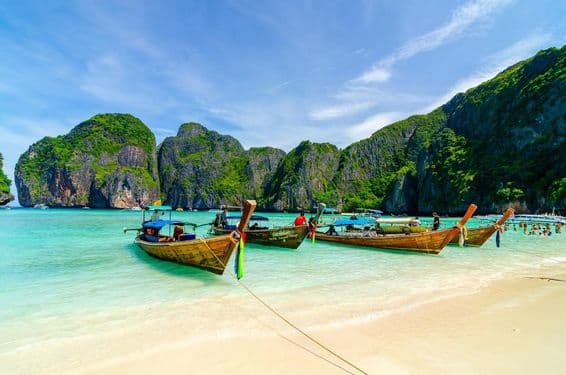 View of the tropical beach in Maya Bay near Phuket, Thailand.