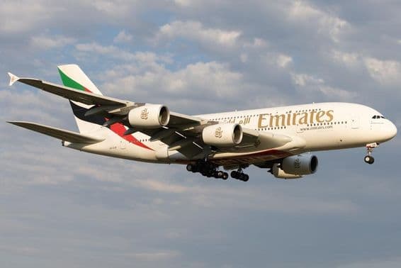 Emirates Airbus A380-861 aircraft.