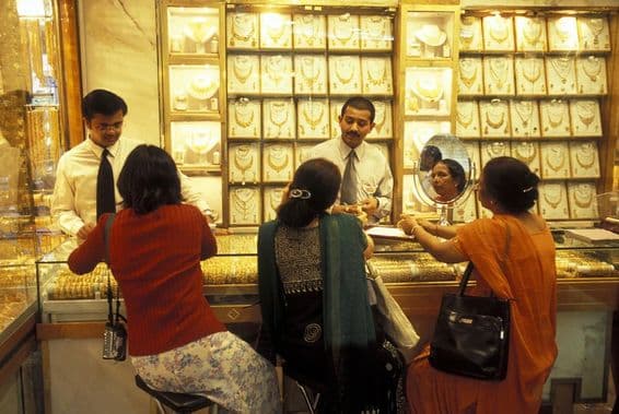 Gold shop in the souq or market in the old town of Dubai city.