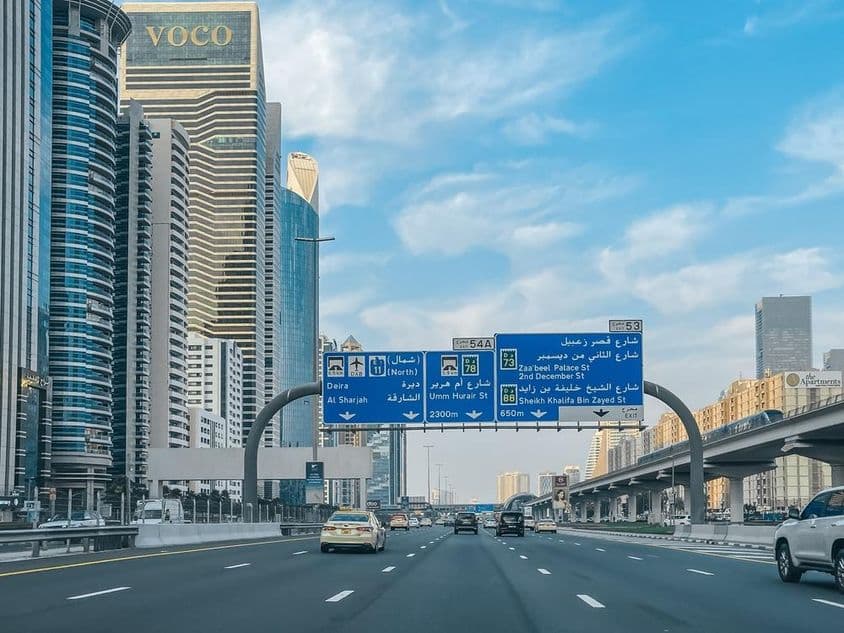 Dubai's iconic landmarks and Sheikh Zayed Road in winter.