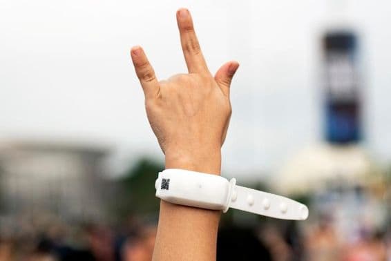 Fan's hand in the air.