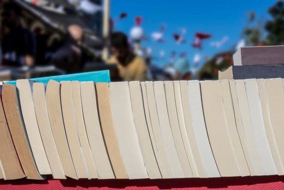 Old books being sold at the festival.