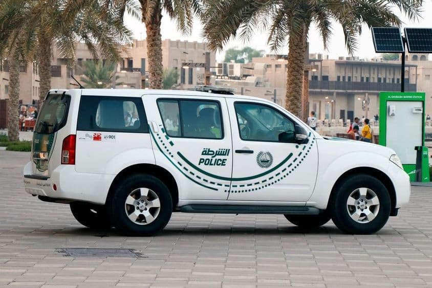 Close-up of Dubai patrol police car, during patrol.