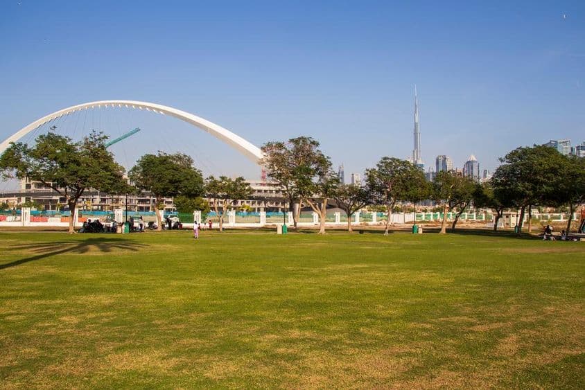 Dubai Safa Park, with Burj Khalifa in the background.