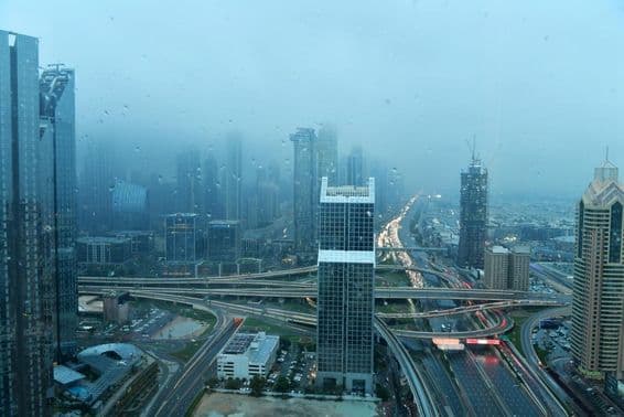 Dubai, United Arab Emirates, during heavy rainfall.