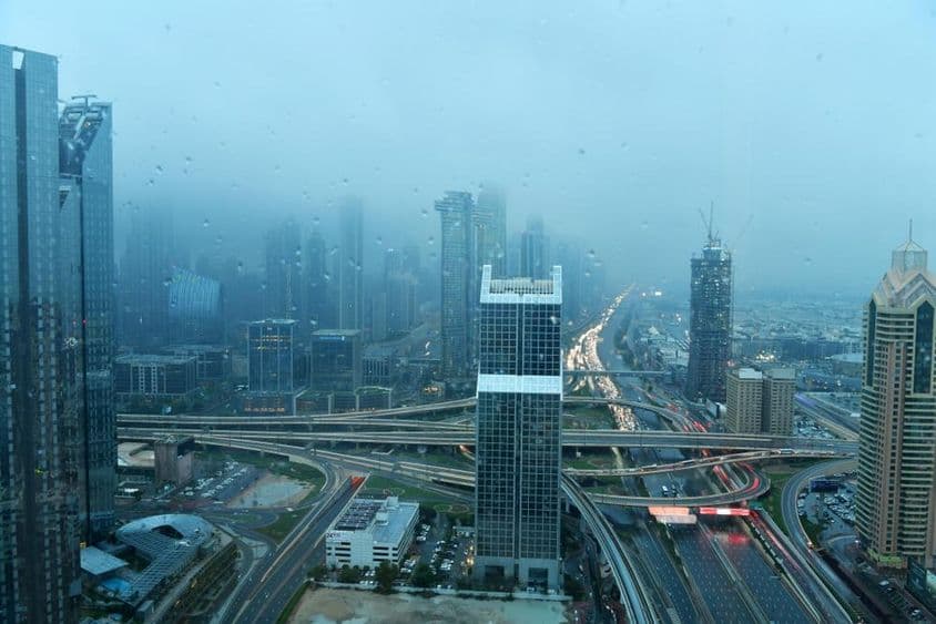 Dubai, United Arab Emirates, during heavy rainfall.