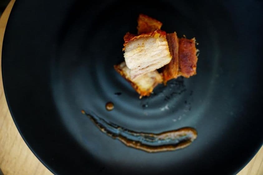 A plate of delicious crispy pork in Dubai, United Arab Emirates.