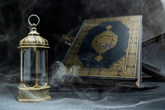 Arab lantern with Quran.