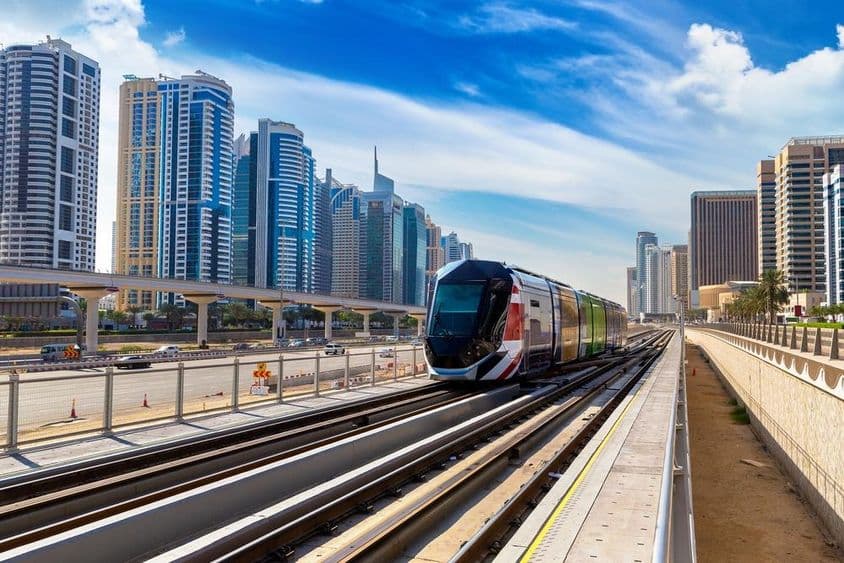New modern tram in Dubai, United Arab Emirates.