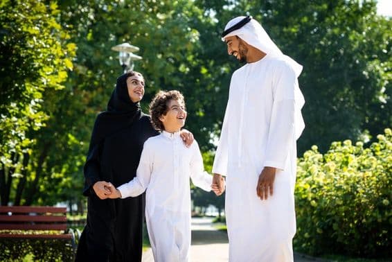 An Emirati family spending time in the park.
