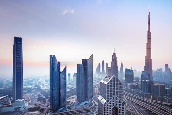 Aerial view of Dubai city center, United Arab Emirates.
