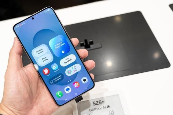 Samsung Galaxy S25+ held in hand at the store.