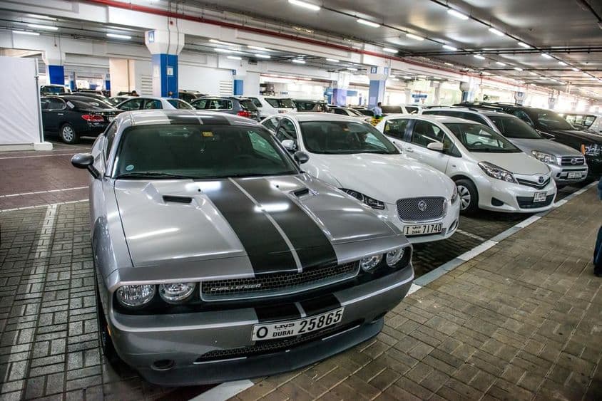 Underground parking with cars in Dubai, Mall of the Emirates.