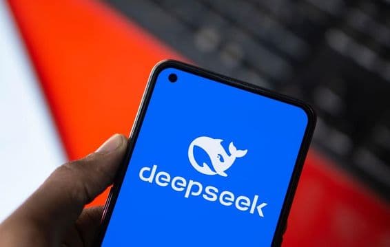 The DeepSeek AI logo displayed on a smartphone.