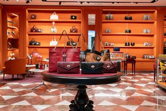 Various bags in the Gucci store at Dubai International Airport.