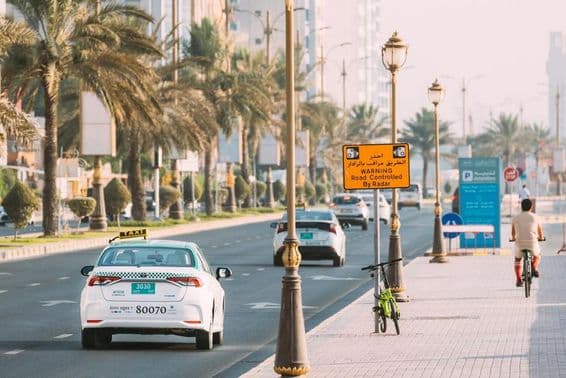 Toyota taxi car on a street in Ajman.