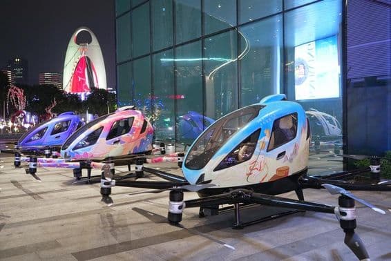 Drones capable of carrying people, aerial taxis.