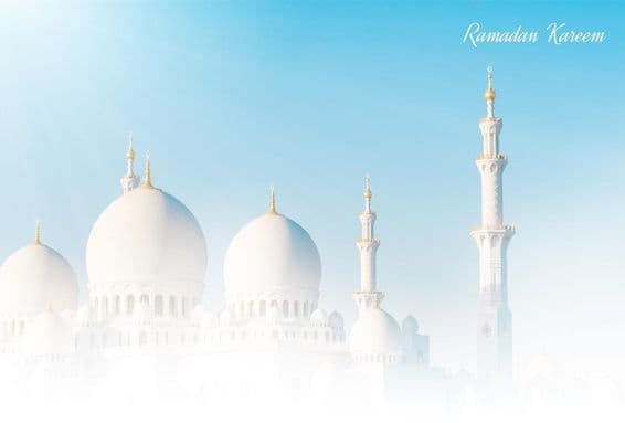 Blessed Ramadan with a beautiful mosque in the background.