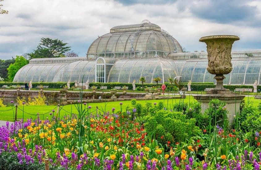 Palm house in botanical garden in spring.