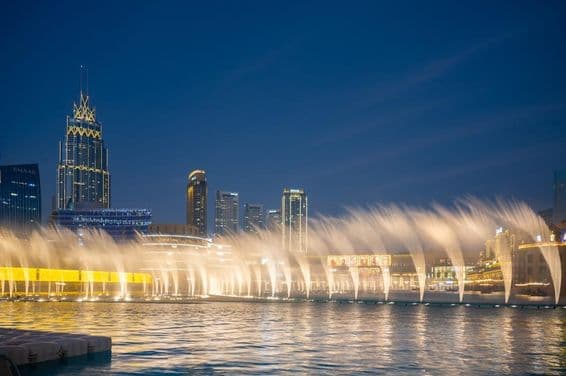Fountain show near Dubai Mall and Burj Khalifa.