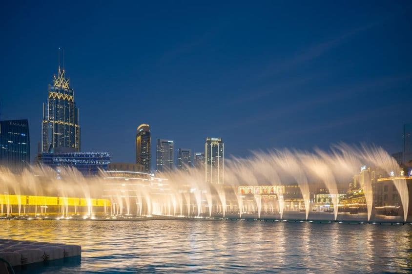 Fountain show near Dubai Mall and Burj Khalifa.