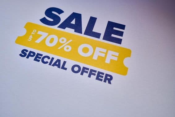 Special offer tag with up to 70% discount.