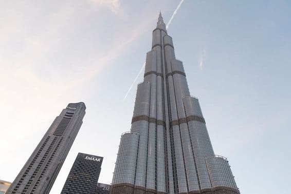Close-up of Burj Khalifa skyscraper.